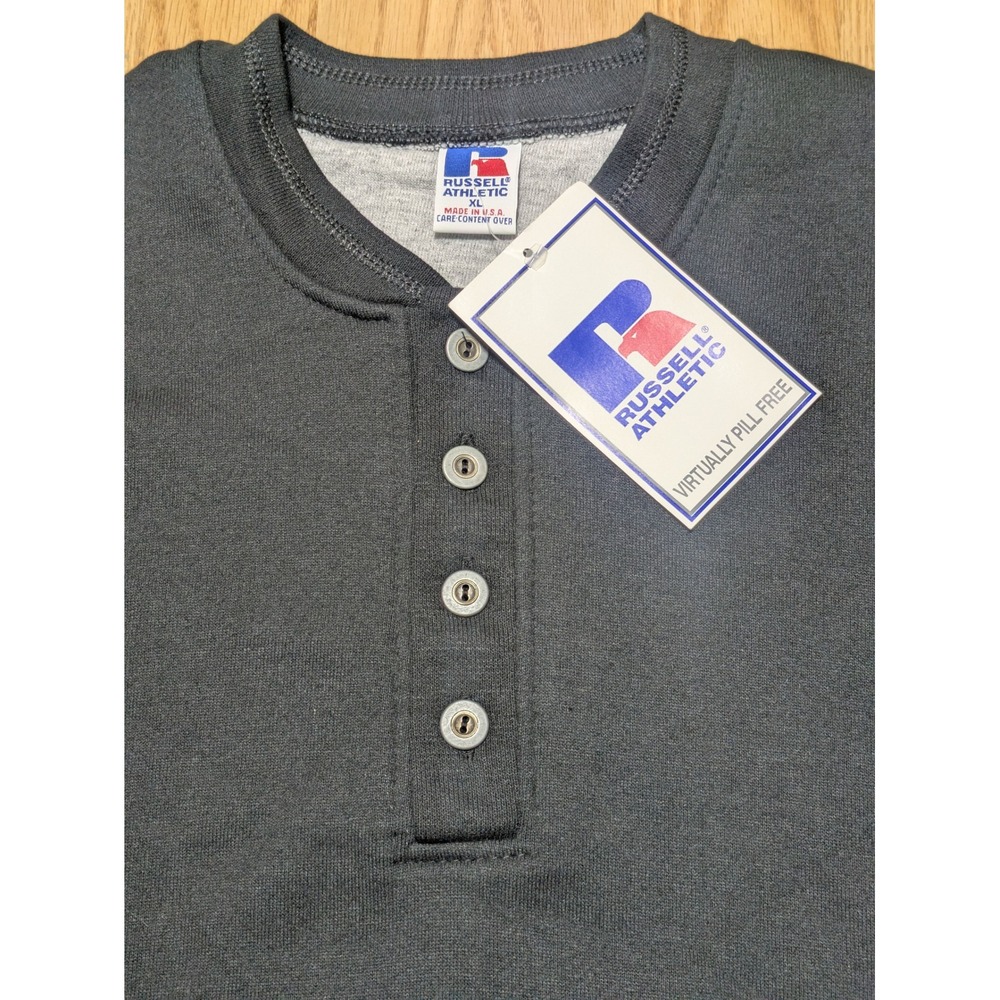 Russell Athletic Mens NuBlend Heavyweight Henley Sweatshirt Black XL